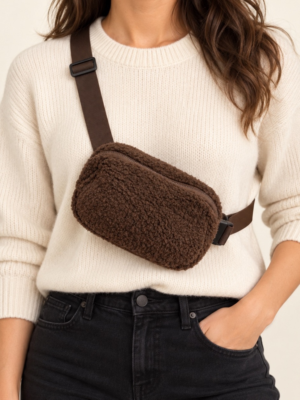 NWOT Brown Sherpa Crossbody Belt Bag